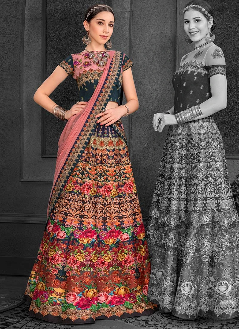 Multicolor Digital Printed A Line Lehenga Party Wear 3 Multicolor Digital Printed A Line Lehenga Party Wear - Image 3