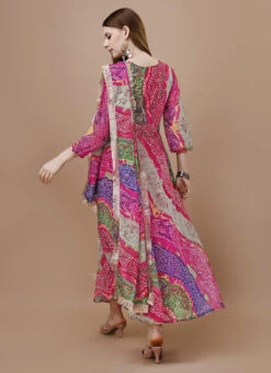 Multicolor Faux Georgette Digital Print Fit And Flare Dress After Six Wear -C Bazaar Shop multicolor faux georgette digital print fit and flare dress drssck6002 b