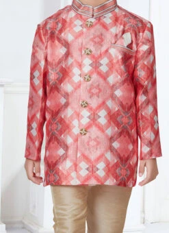 Multicolor Jacquard Silk Printed Indowestern Sherwani Party Wear