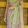 Multicolor Linen Floral Printed Work Saree Festive Wear