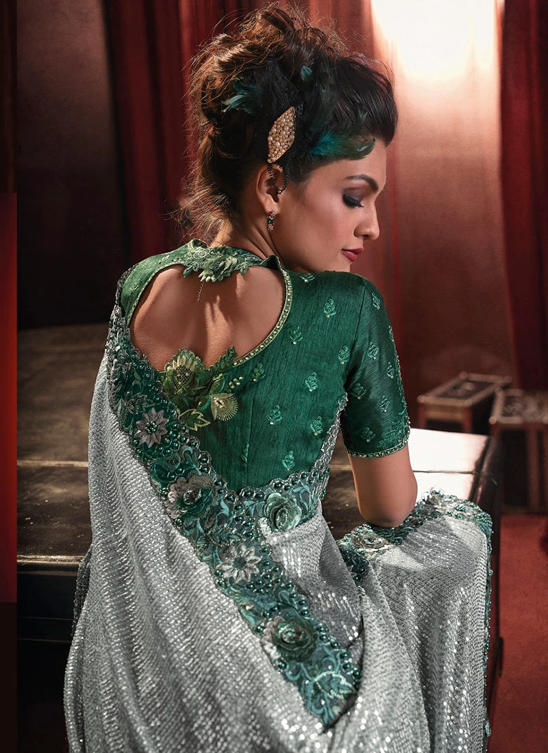 Multicolor Net Embroidered Saree Party Wear 4 Multicolor Net Embroidered Saree Party Wear - Image 4