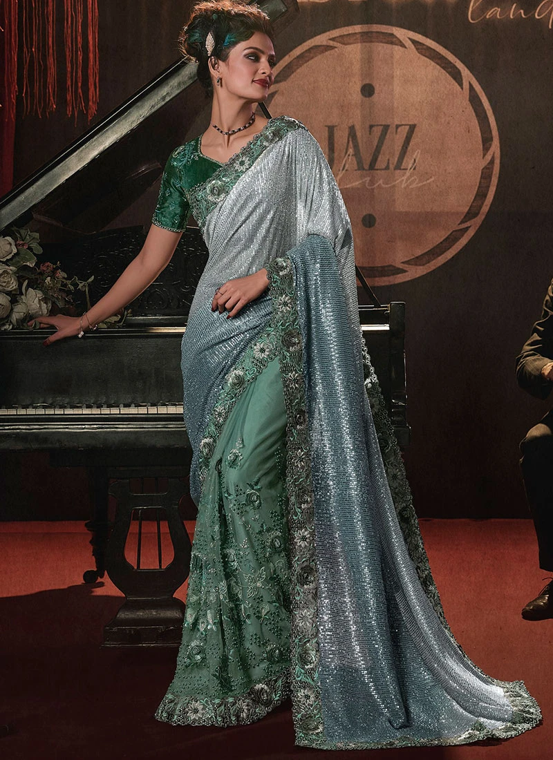 Multicolor Net Embroidered Saree Party Wear 3 Multicolor Net Embroidered Saree Party Wear - Image 3