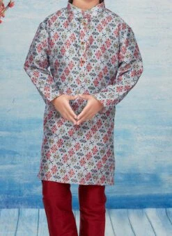 Multicolor Silk Dupion Printed Kids Kurta Pyjama Party Wear