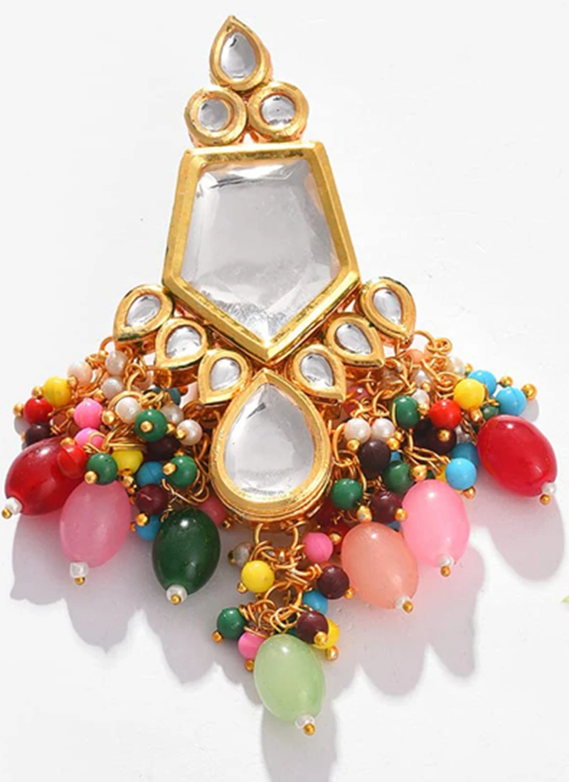 Multicolored Alloy Kundan Danglers Party Wear 1 Multicolored Alloy Kundan Danglers Party Wear