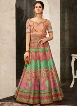 Multicolored Art Silk Anarkali Gown Party Wear -C Bazaar Shop multicolored art silk anarkali gown bgwsjssb1102 u