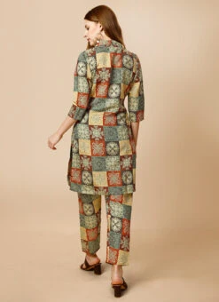 Multicolored Cotton Digital Print Kurta Straight Pant Set After Six Wear -C Bazaar Shop multicolored cotton digital print kurta straight pant set krska2144803 b
