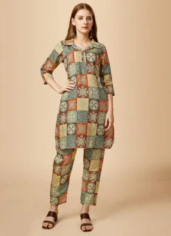 Multicolored Cotton Digital Print Kurta Straight Pant Set After Six Wear -C Bazaar Shop multicolored cotton digital print kurta straight pant set krska2144803 u