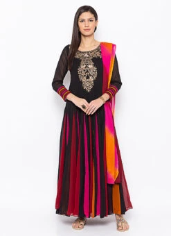 Multicolored Georgette Anarkali Suit Party Wear -C Bazaar Shop multicolored georgette anarkali suit slmnkc2046 u