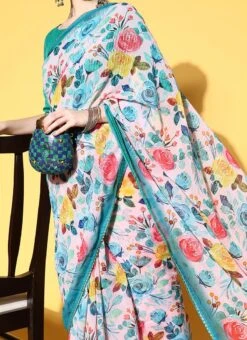 Multicolored Georgette Printed Saree Party Wear