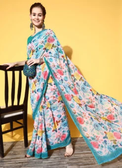 Multicolored Georgette Printed Saree Party Wear 6 Multicolored Georgette Printed Saree Party Wear -C Bazaar Shop multicolored georgette printed saree sasacu7408 u