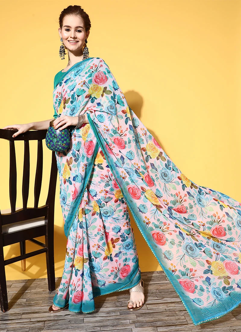 Multicolored Georgette Printed Saree Party Wear 3 Multicolored Georgette Printed Saree Party Wear - Image 3