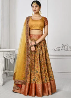 Mustard Art Silk Digital Print A Line Lehenga Festive Wear -C Bazaar Shop mustard art silk digital print a line lehenga ghsjssbsl1625 u