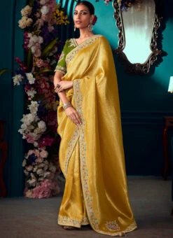 Mustard Art Silk Embroidered Saree Party Wear -C Bazaar Shop mustard art silk embroidered saree saska3754215 u