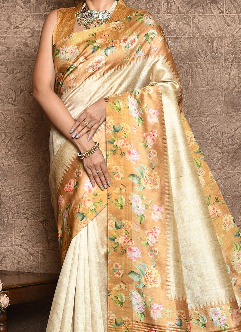 Mustard Art Silk Printed Saree Festive Wear 1 Mustard Art Silk Printed Saree Festive Wear