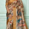 Mustard Banarasi Silk Printed Work Saree Festive Wear