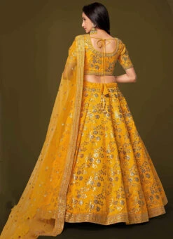 Mustard Art Silk Embroidered Umbrella Lehenga Party Wear -C Bazaar Shop mustard color art silk embroidered umbrella lehenga ghska46427811 b