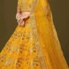 Mustard Art Silk Embroidered Umbrella Lehenga Party Wear