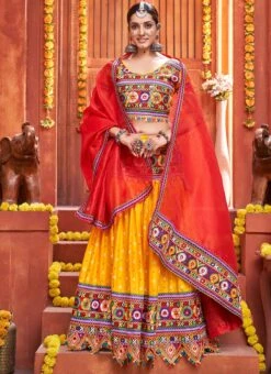 Mustard Cotton Embroidery With Mirror Work Chaniya Choli Festive Wear -C Bazaar Shop mustard cotton embroidery with mirror work chaniya choli ghska46577008 u