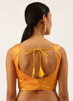 Mustard Cotton Silk Brocade Blouse Party Wear -C Bazaar Shop mustard cotton silk brocade blouse blspfb194mu b