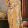 Mustard Cotton Silk Woven Printed Work Saree Festive Wear