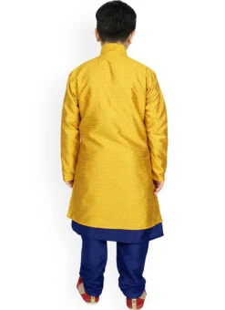 Mustard Dupion Silk Boys Kurta Pyjama Festive Wear -C Bazaar Shop mustard dupion silk boys kurta pyjama kbddmf5750 b