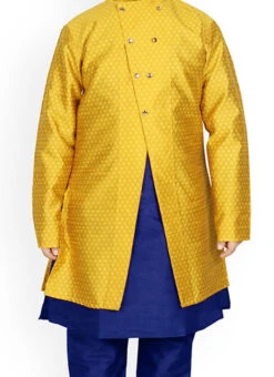 Mustard Dupion Silk Boys Kurta Pyjama Festive Wear