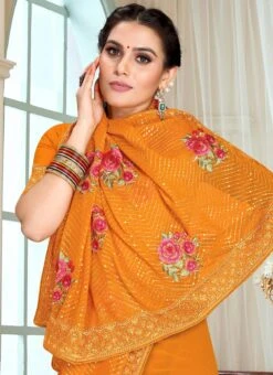 Mustard Georgette Embroidery N Sequins Saree Party Wear -C Bazaar Shop mustard georgette embroidery n sequins saree sasuni1669 b