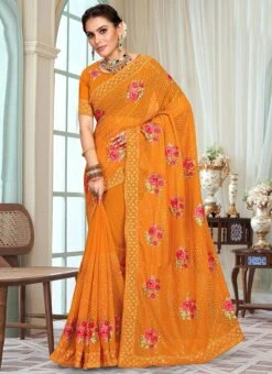 Mustard Georgette Embroidery N Sequins Saree Party Wear -C Bazaar Shop mustard georgette embroidery n sequins saree sasuni1669 u