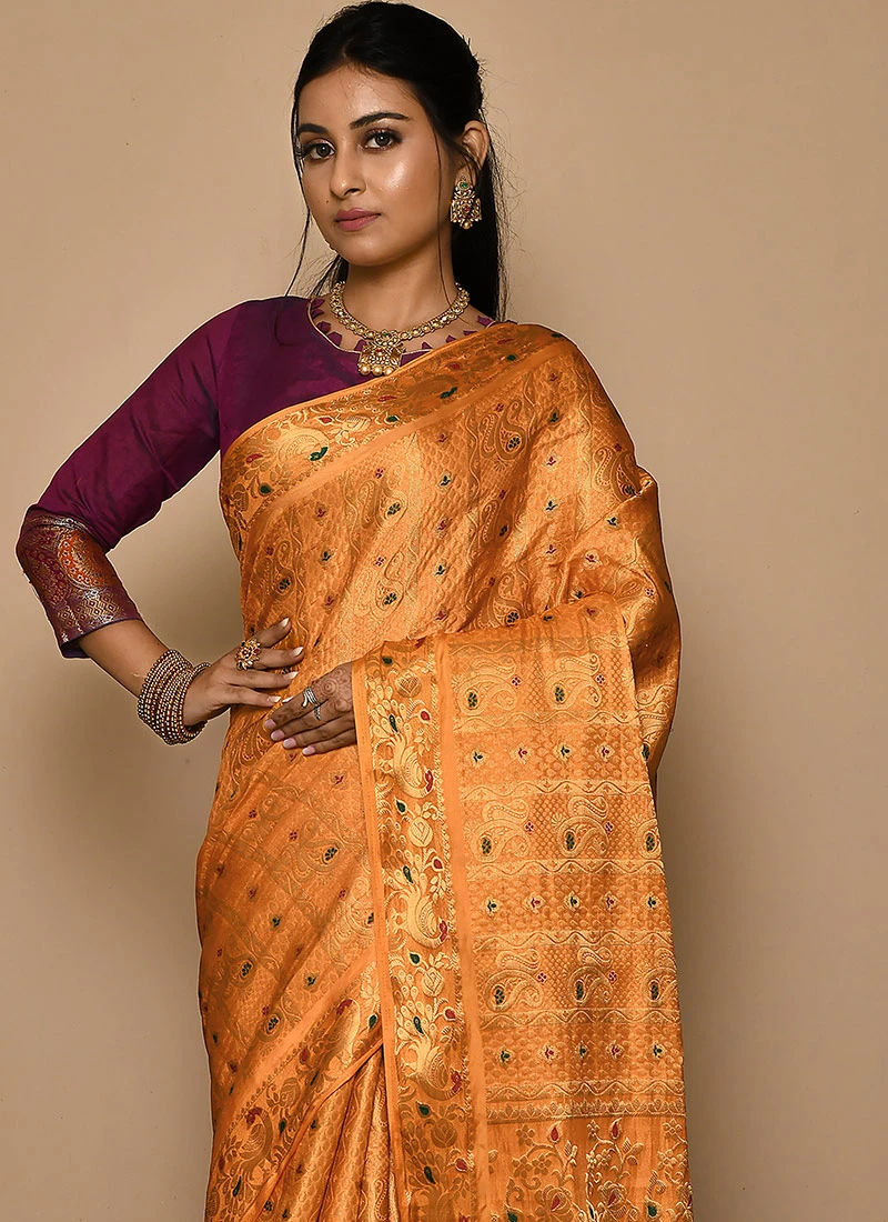 Mustard Kanjeevaram Silk Weaving Work Saree Festive Wear 4 Mustard Kanjeevaram Silk Weaving Work Saree Festive Wear - Image 4