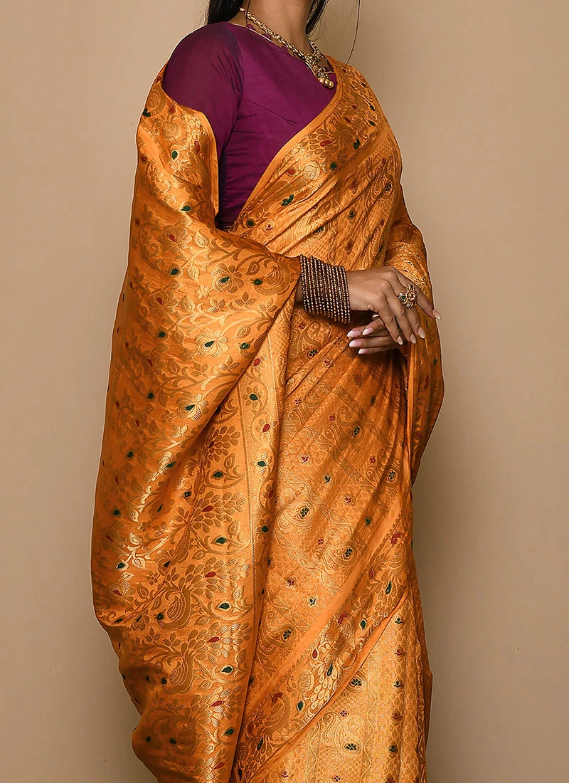 Mustard Kanjeevaram Silk Weaving Work Saree Festive Wear 1 Mustard Kanjeevaram Silk Weaving Work Saree Festive Wear