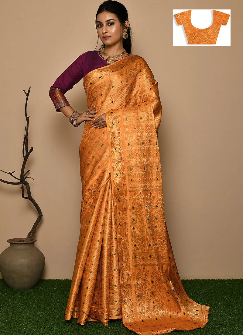 Mustard Kanjeevaram Silk Weaving Work Saree Festive Wear 3 Mustard Kanjeevaram Silk Weaving Work Saree Festive Wear - Image 3