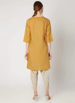 Mustard Linen Kurta Dhoti Pant Set Work Wear -C Bazaar Shop mustard linen kurta dhoti pant set krsdvcsvts26 b