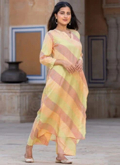 Mustard Muslin Printed Kurta Straight Pant Set After Six Wear -C Bazaar Shop mustard muslin printed kurta straight pant set krspranju66 u