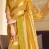 Mustard Organza Embroidery Work Saree Party Wear