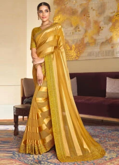 Mustard Organza Embroidery Work Saree Party Wear -C Bazaar Shop mustard organza embroidery work saree samkns10272858 u
