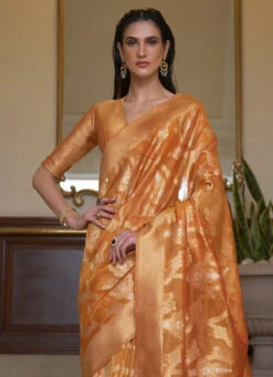 Mustard Organza Zari Work Saree Festive Wear -C Bazaar Shop mustard organza zari work saree samkns1074233006 b