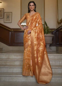 Mustard Organza Zari Work Saree Festive Wear -C Bazaar Shop mustard organza zari work saree samkns1074233006 u