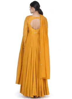 Mustard Pure Silk Zari N Sequins Work Anarkali Suit Party Wear -C Bazaar Shop mustard pure silk zari n sequins work anarkali suit sldvcsvak198 b