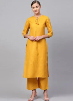 Mustard Rayon Kurta Palazzo Set Work Wear -C Bazaar Shop mustard rayon kurta palazzo set krsdmf1003 u