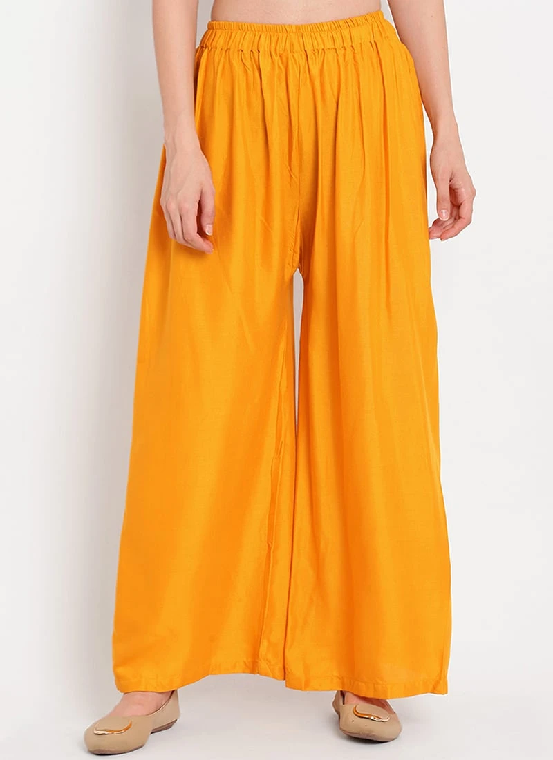 Mustard Rayon Palazzo Pant Work Wear 3 Mustard Rayon Palazzo Pant Work Wear - Image 3
