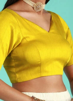 Mustard Silk Solid Stitched Readymade Blouse Party Wear
