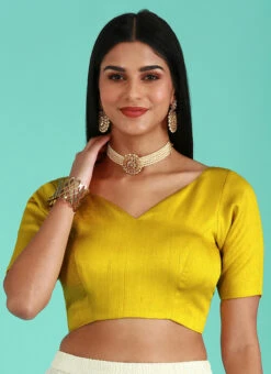 Mustard Silk Solid Stitched Readymade Blouse Party Wear -C Bazaar Shop mustard silk solid stitched readymade blouse blspfb238m u