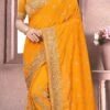 Mustard Vichitra Silk Zari Embroidery Saree Party Wear