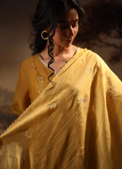 Mustard Yellow Chanderi Silk Embroidered Dupatta Party Wear -C Bazaar Shop mustard yellow chanderi silk embroidered dupatta dpbadcsdum01 b