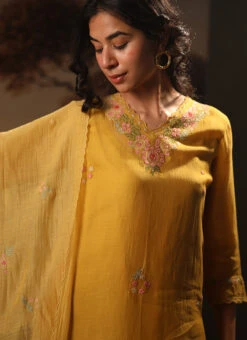 Mustard Yellow Chanderi Silk Embroidered Dupatta Party Wear -C Bazaar Shop mustard yellow chanderi silk embroidered dupatta dpbadcsdum01 u