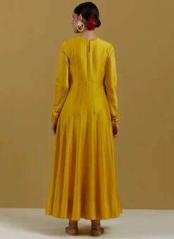 Mustard Yellow Pure Chanderi Silk Zari Work Anarkali Suit Party Wear -C Bazaar Shop mustard yellow pure chanderi silk zari work anarkali suit sldvcsvak205 b