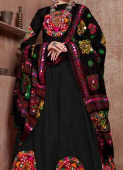 Navaratri Black Taffeta Silk Embroidery Chaniya Choli Party Wear
