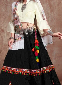 Navaratri Black Taffeta Silk Embroidered Chaniya Choli Party Wear