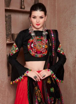 Navaratri Coral Red Cotton Embroidered Chaniya Choli Party Wear -C Bazaar Shop navaratri coral red cotton embroidered chaniya choli ghsomr8002 b