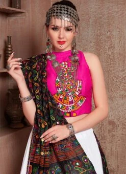 Navaratri White Cotton Embroidered Chaniya Choli Party Wear -C Bazaar Shop navaratri white cotton embroidered chaniya choli ghsomr8003 b